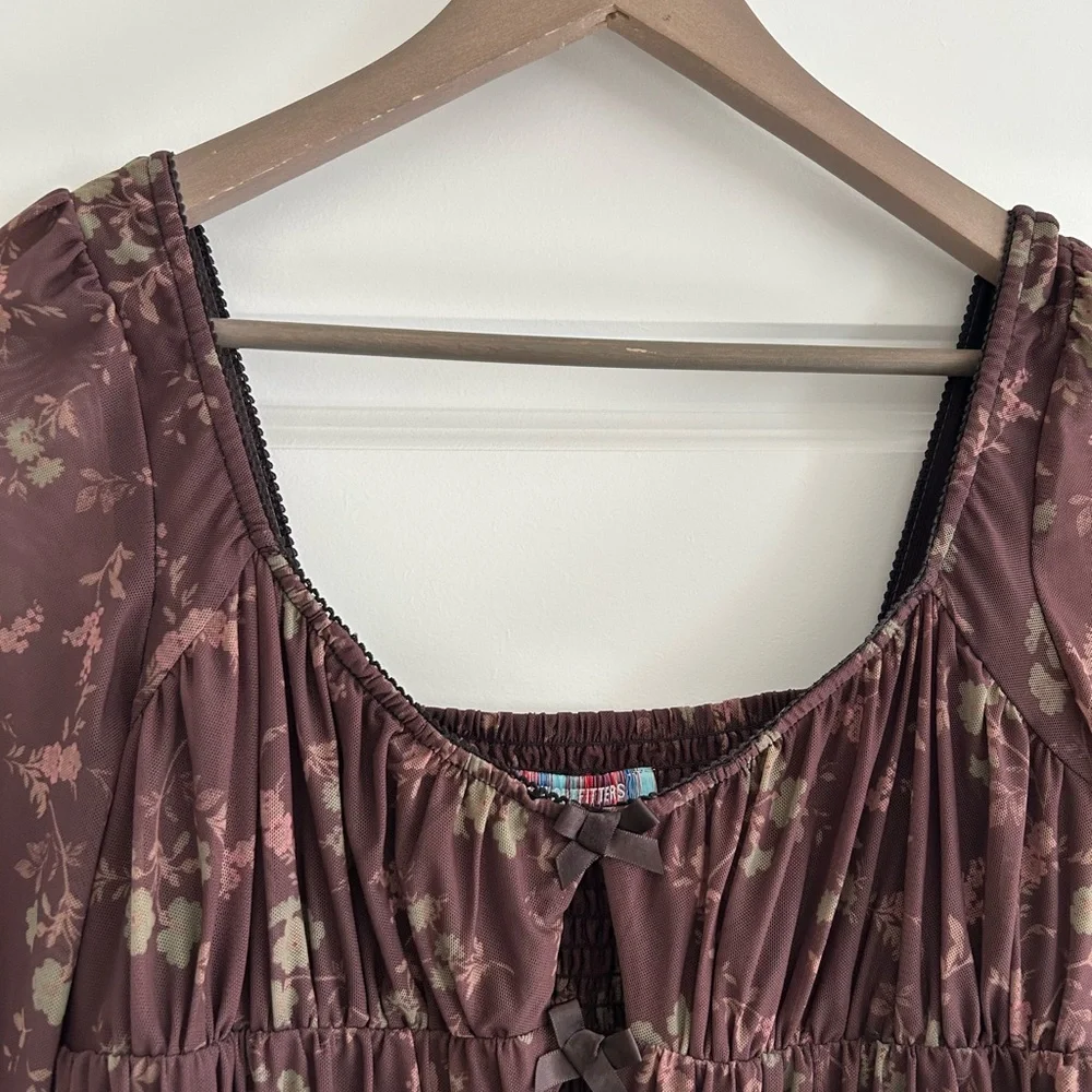 Urban Outfitters Diana Floral Cut Out Romper Brown Green Size L - Picture 4 of 16
